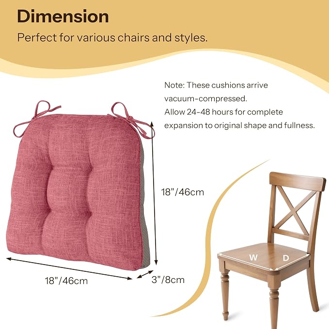 Non Slip Chair Cushions for Dining Chairs Set of 4 Kitchen Chair Cushions - Image 2