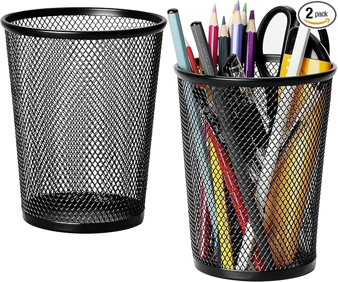 MaxGear Pen Holder for Desk 2 Pack, Mesh Metal, Makeup Brush Holders | Desk by MaxGear