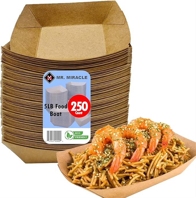 Paper Food Trays, Kraft Paper. Extra Large. 250 Pack, Disposable, Recyclable by MrMiracle