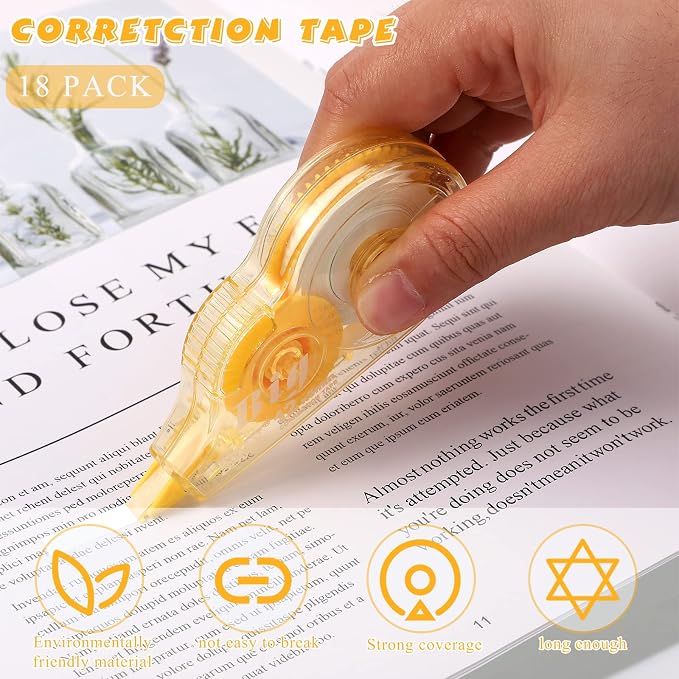 Yexiya 18 Pcs Correction Tape, Colorful Original Correction Tape White Wide - Image 3