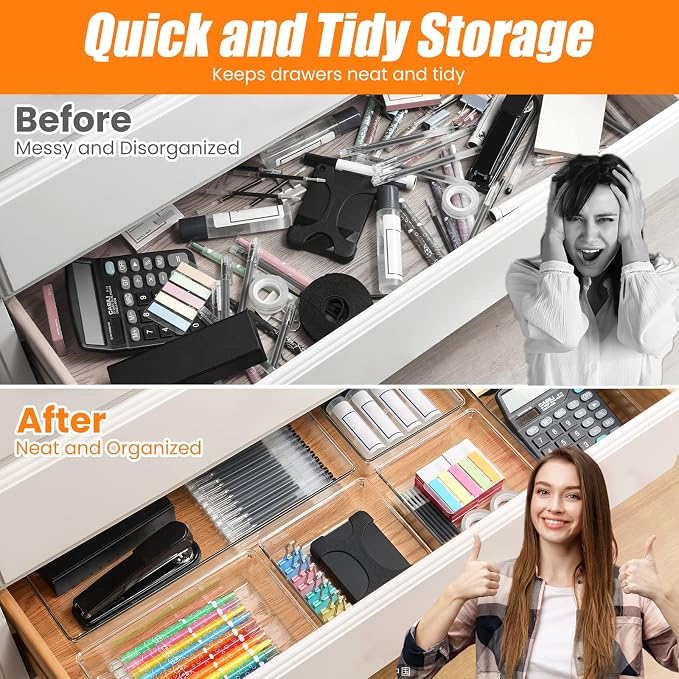 Criusia 22 Pcs Drawer Organizer Bins, Acrylic Non Slip Kitchen Drawer - Image 5