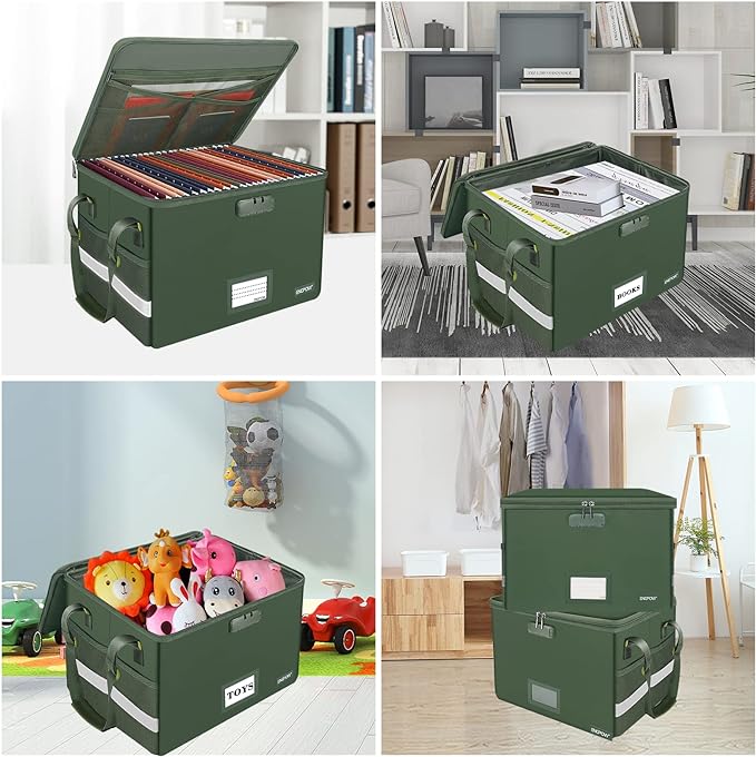 ENGPOW File Box with Lock, Fireproof Document Box with Pockets, Collapsible - Image 2