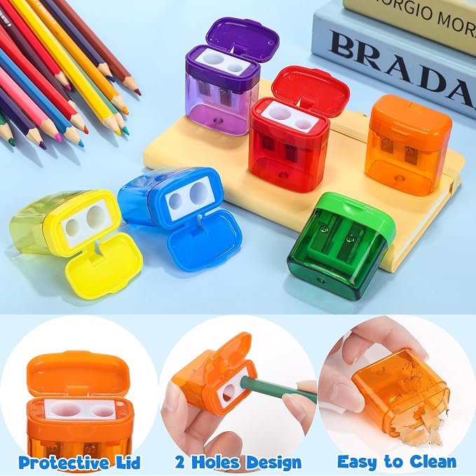 Aodaer 72 Pieces Pencil Sharpeners Bulk Double Hole Pencil Sharpener Manual - Image 3