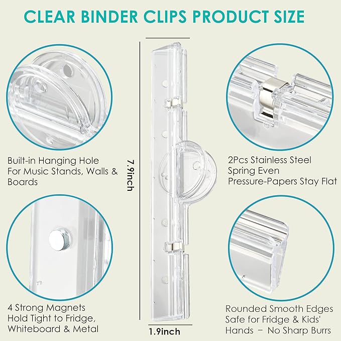 Large Magnetic Binder Clips, Extra Strong 7.9" Paper Clamps, Transparent | - Image 6