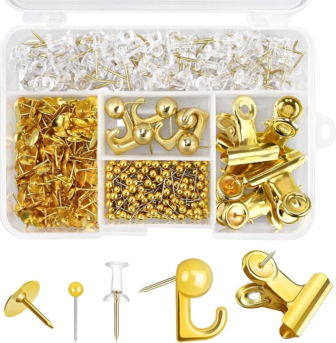 350 Pcs Gold Push Pins Set 5 Styles Decorative Thumb Tacks Assorted Push Pins by koorito