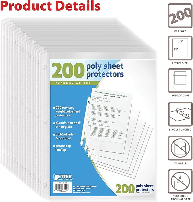 Better Office Products Sheet Protectors, 200 Piece - Image 2