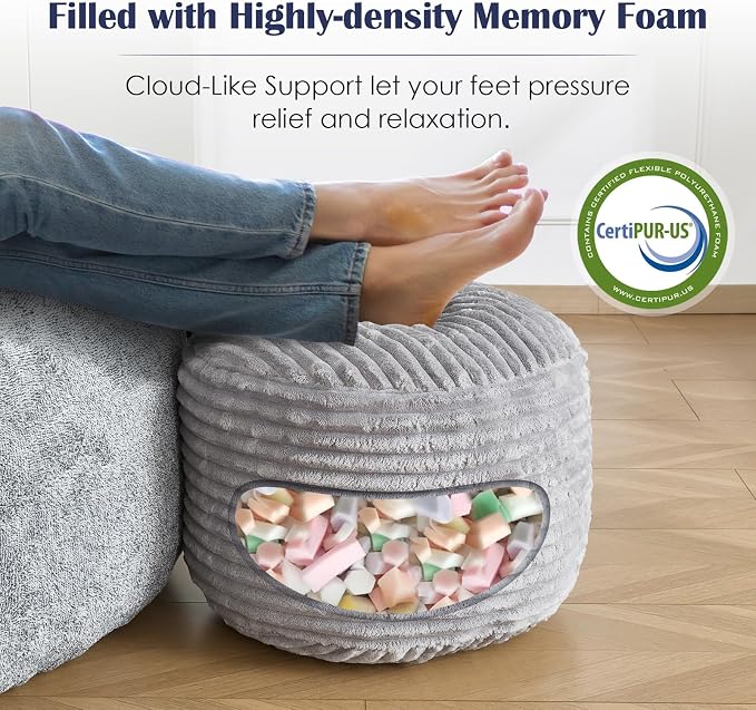 SHOUREN Stuffed Round Ottoman, Corduroy Pouf Ottoman Foot Rest - Image 4