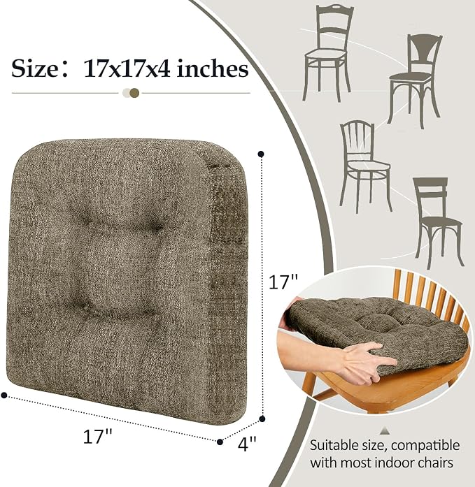 downluxe Chair Cushions for Dining Chairs 2 Pack, Tufted Indoor Chair Pads - Image 4