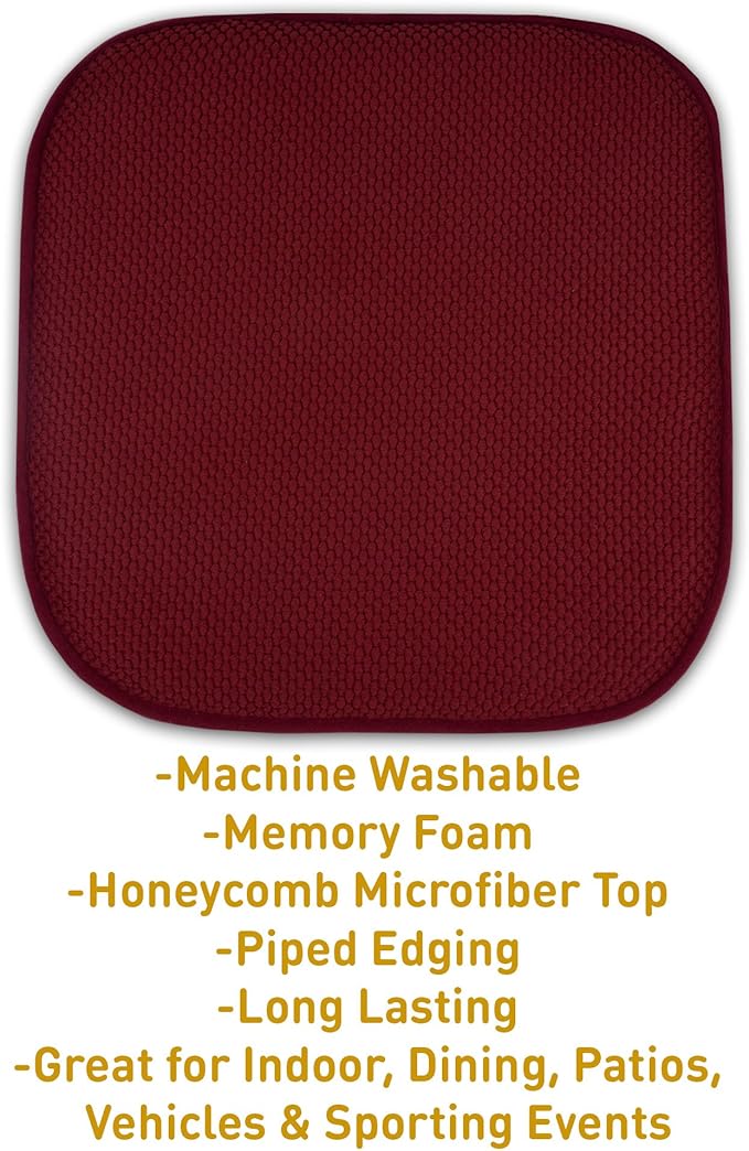 4 Pack Memory Foam Honeycomb Nonslip Back 16" x16" Chair/Seat Cushion Pad - Image 3