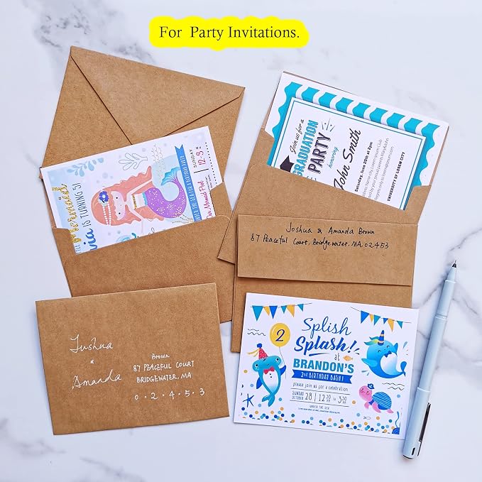 200 Pcs A2 Invitation Envelopes in Kraft Brown Peel & Press Self Seal 4 3/8 x 5 - Image 4