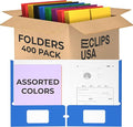 400 Pack Folders with Pockets Bulk 2 Pocket Folders Holds 100 Sheets Assorted by VEEBOOST