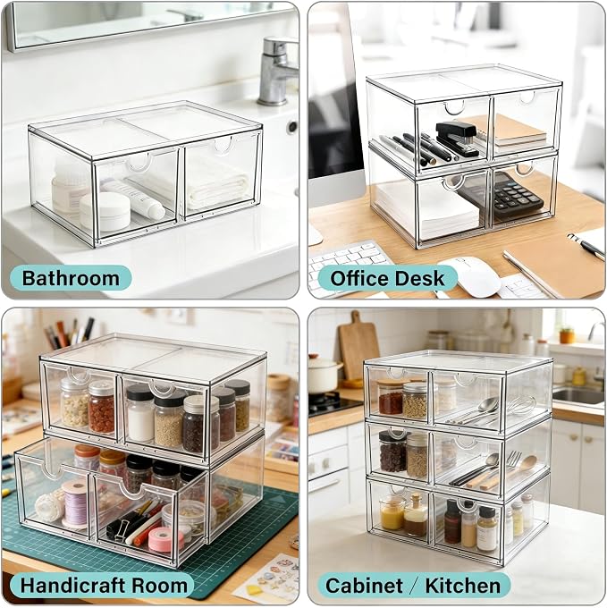 Prsildan Stackable Clear Makeup Organizer Acrylic Storage Drawers - Image 4