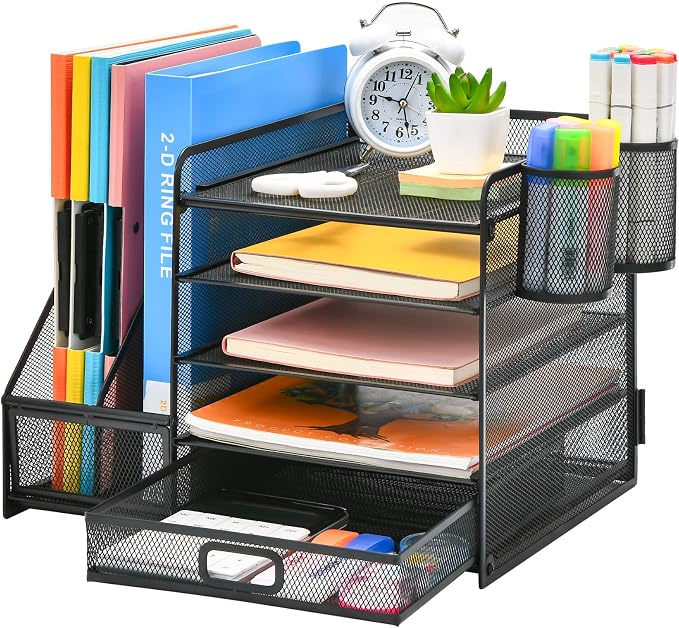 Marbrasse Desk Organizer with File Holder, 5-Tier Paper Letter Tray Organizer by Marbrasse