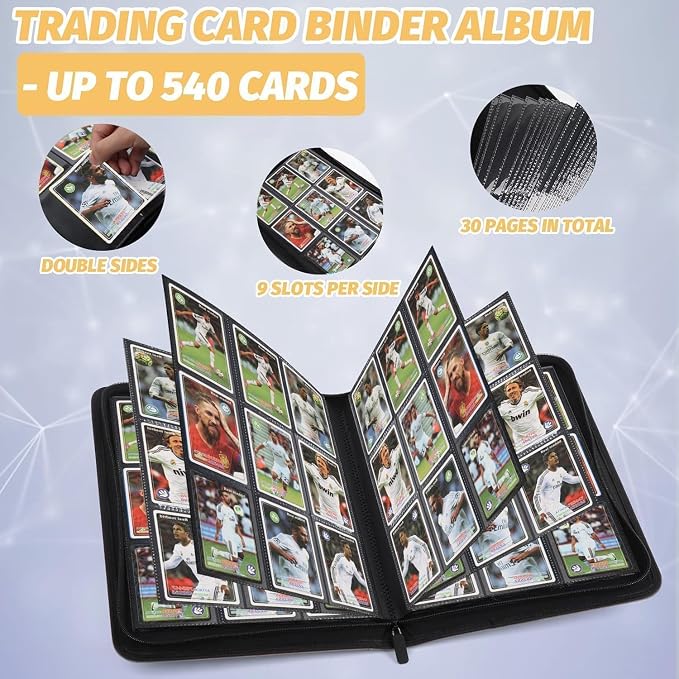 9 Pockets Card Binder, Premium Zip Trading Card Binder, 540 Double Sided Pocket - Image 6