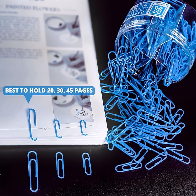 Kempshott 450 Blue Color Paper Clips Assorted Sizes Small, Medium and Large - Image 4