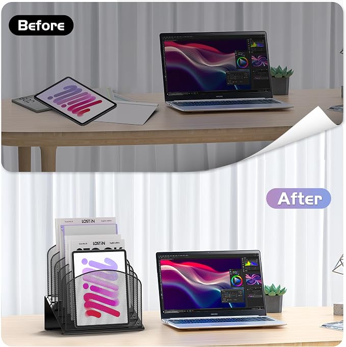 Inclined Desk File Organizer Metal Desk Magazine Folder Holder - Image 6