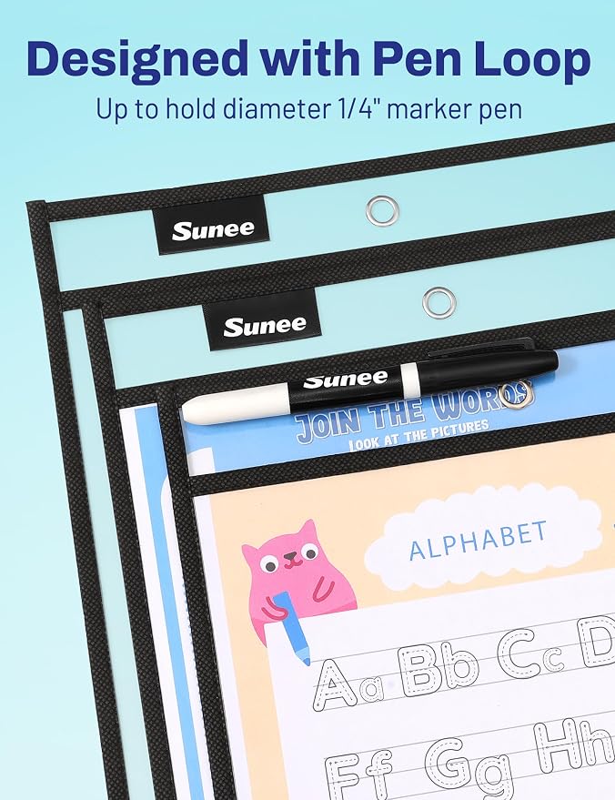 SUNEE 30 Packs Oversized Reusable Dry Erase Pocket Sleeves - Image 4