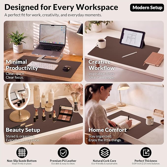 AFIING Leather Desk pad Protector, 35.4" x 17", Desk mat | Dual-Sided Cork & PU - Image 6