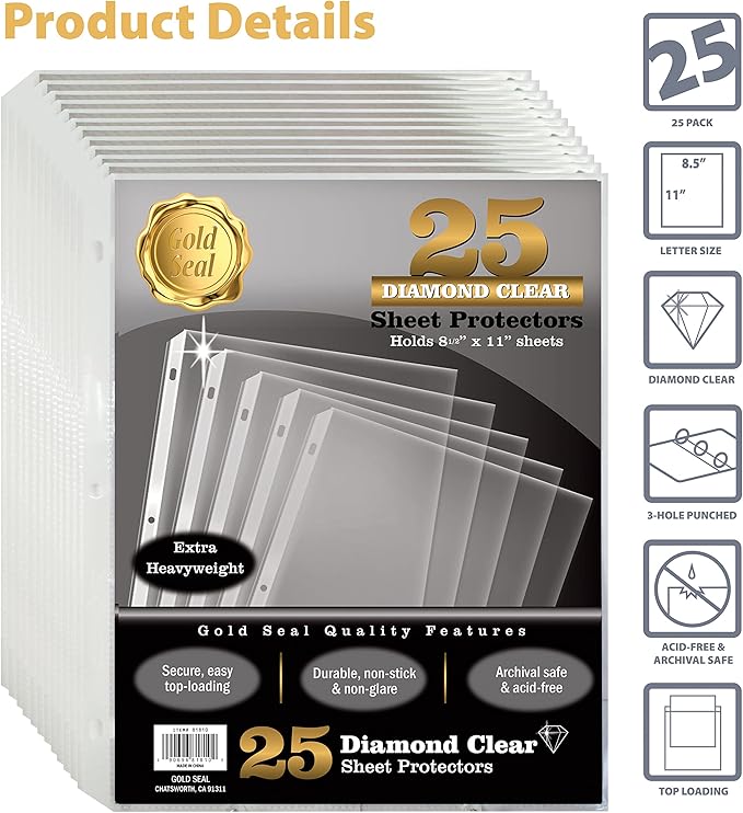 GOLD SEAL Sheet Protectors, 25 Pack 8.5 x 11 Anti-Glare Sheet Protectors - Image 3