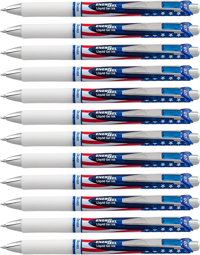 Pentel EnerGel RTX Retractable Liquid Gel Pen, Medium Line, Metal Tip, Flag by PentelofAmerica
