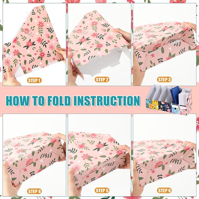 PerKoop 12 Pcs Decorative Magazine File Holders Floral Foldable File Folders - Image 5