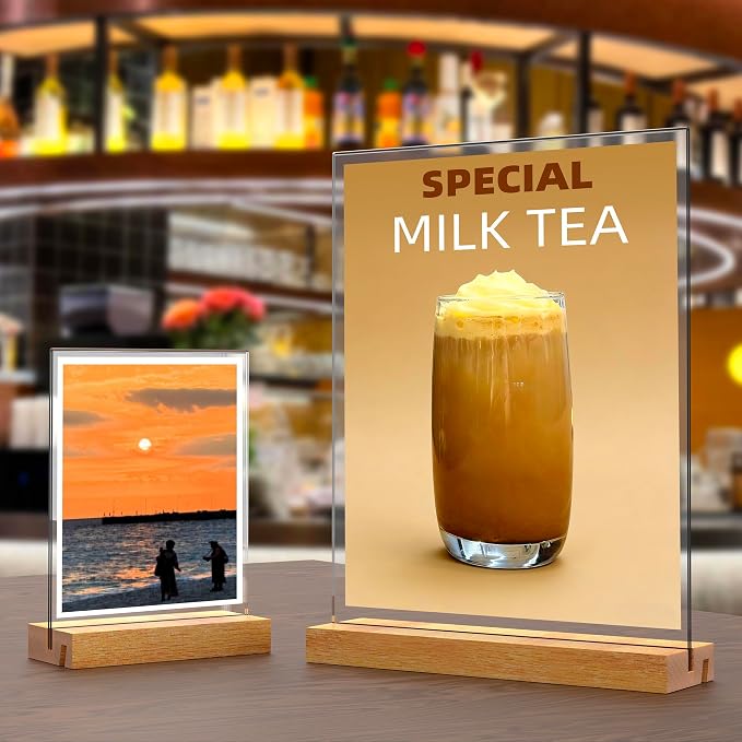 Acrylic Sign Holder with Wood Base 8.5x11 Inch Vertical and Slant Displays - Image 2