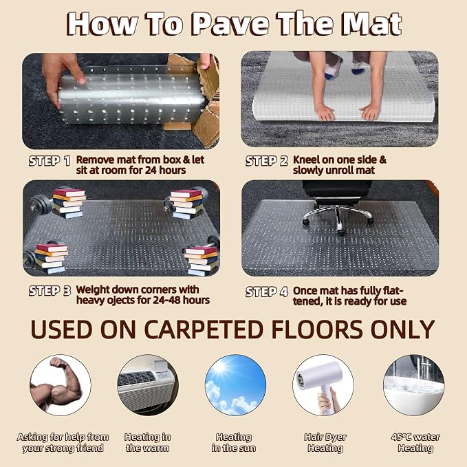 Office Chair Mat Carpet Protector: 36" x 48" Plastic Heavy Duty Computer Desk - Image 7