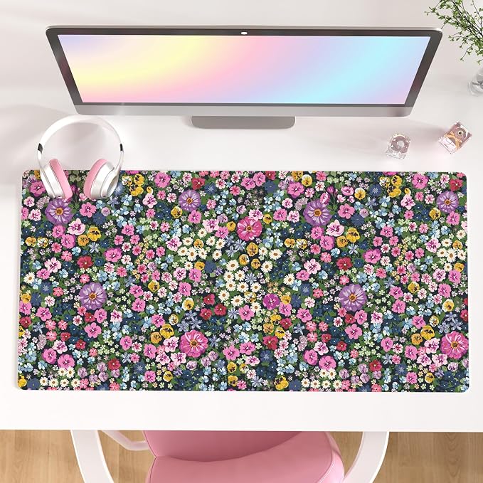 Colorful Star Large Mouse Pad, Floral Desk Mat Office Supplies, Waterproof Faux by ColorfulStar