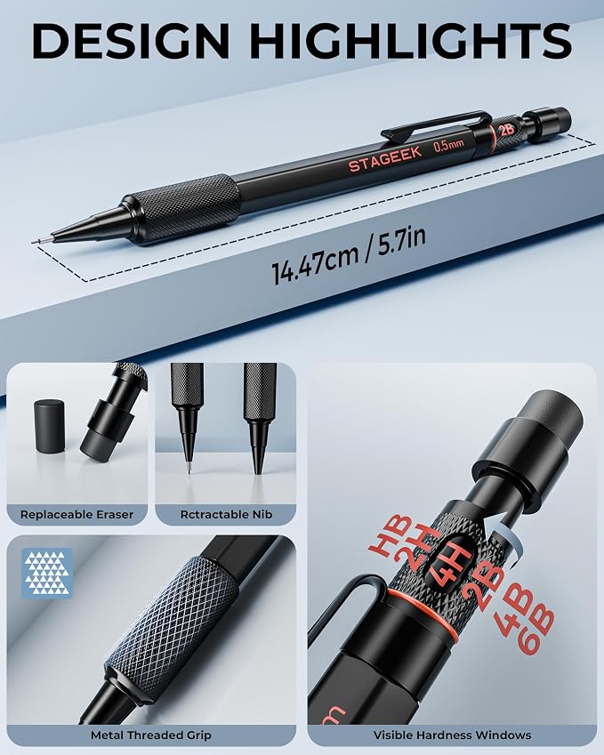STAGEEK 0.5mm Mechanical Pencil Set, Weatherproof Artist Pencils - Image 5