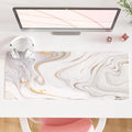 QiyI White Mouse Pad, Cute Marble Large Desk Mat, PU Leather Desk Protector by QIYI