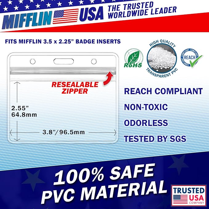 Mifflin-USA Horizontal ID Name Badge Holder, Waterproof and Resealable Plastic - Image 2