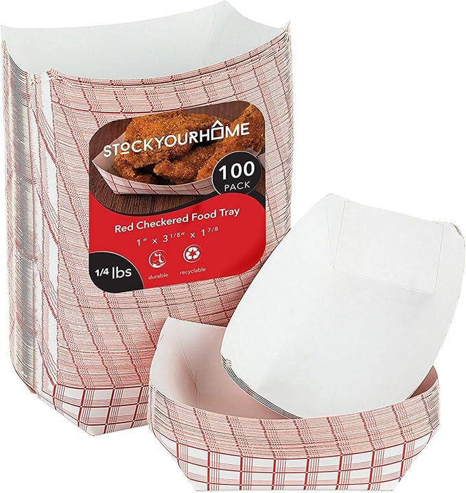 Mini Tiny Paper Food Boats .25 Lb Disposable Red & White Checkered Paper Food by StockYourHome