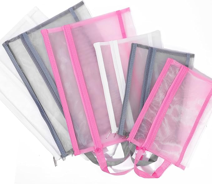 6 Pack Mesh Zipper Pouch Bags, Double Layer Nylon Pouch - Image 3