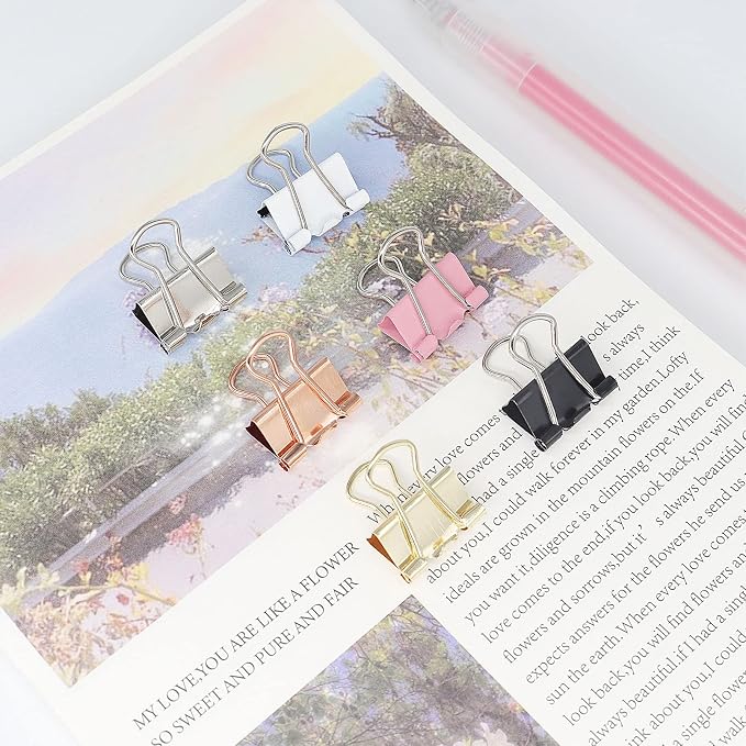 Rose Gold Binder Clips, Mini Paper Clip, Small Paper Clamps 15mm, 100 Pack - Image 5