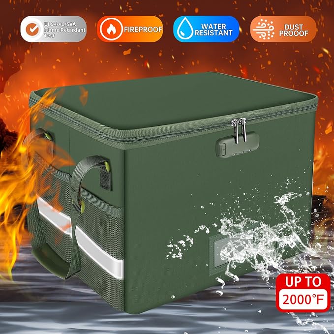 ENGPOW File Box with Lock, Fireproof Document Box with Zipper Lid, Collapsible - Image 3