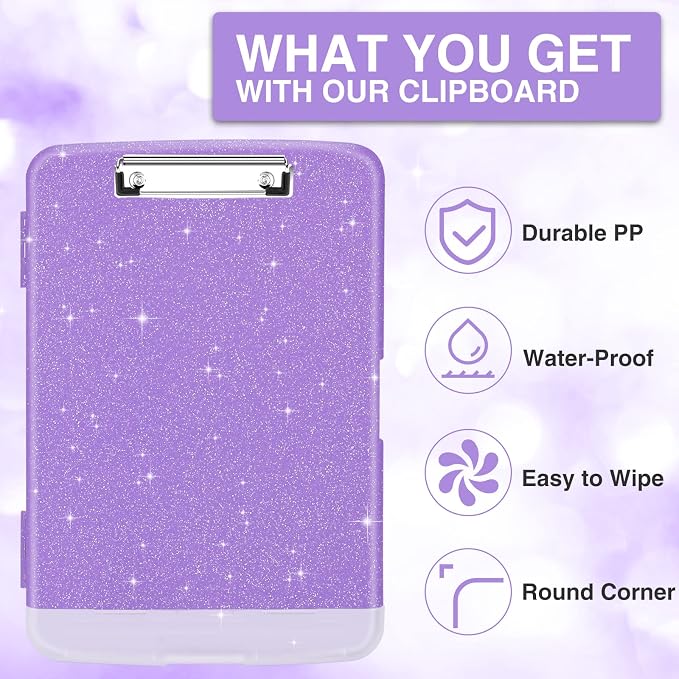 Sooez Glitter Clipboard with Storage, High Capacity Clip Boards 8.5x11 with Pen - Image 3