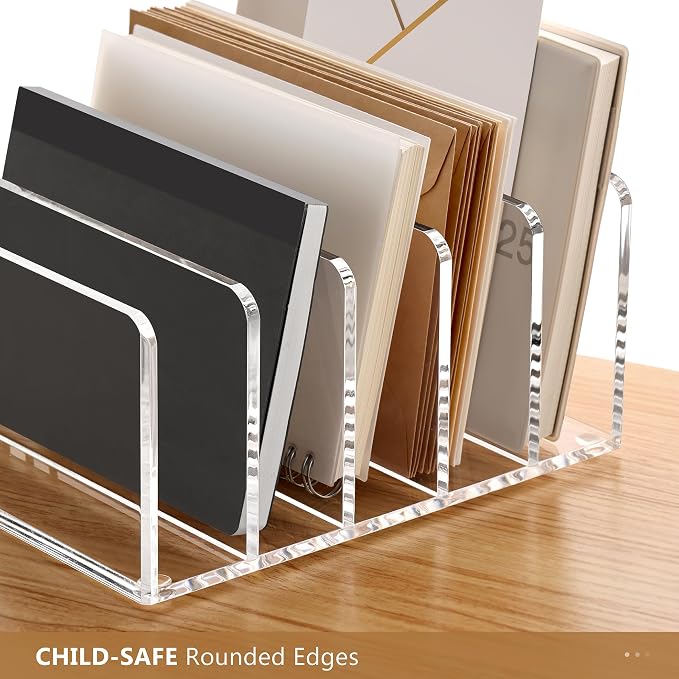 SANRUI Acrylic Mail Organizer, 5 Compartments File Holder - Image 8