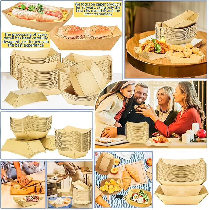 50 Pack 3Lb Paper Food Boat Trays Disposable Paper Boat Plate, Heavy Duty Large - Image 6