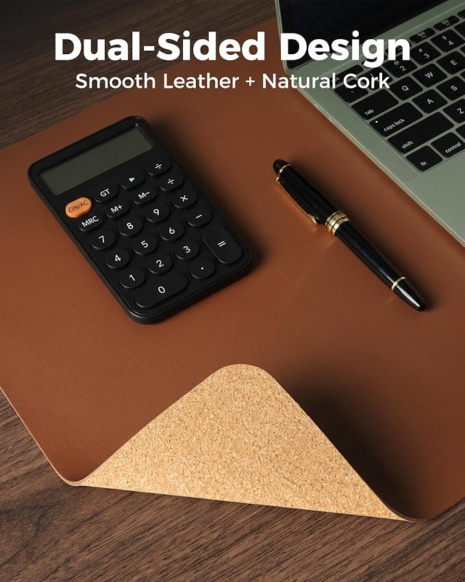 Aothia Double-Sided Desk Pad, 35.4" x 15.7"Leather Desk Mat, Eco Cork Desk Pad - Image 2