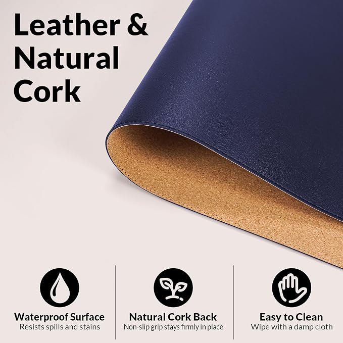 AFIING Desk Mat, 31.5" x 17", Cork Desk Pad Protector | Dual-Sided Cork & PU - Image 2