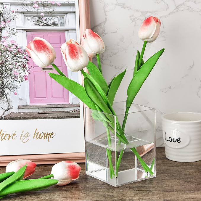 Mototo 8 Pieces Clear Acrylic Pen Holder Acrylic Pencil Cup Clear Makeup Bush - Image 6