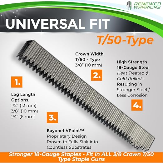 T50 Galvanized Staples Heavy Duty 3/8" Crown, 1/2" Inch Leg Length - Image 5
