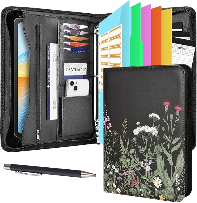 Leathario Portfolio Binder, Includes 5 Folder Index Dividers and 3 Notepads by Leathario