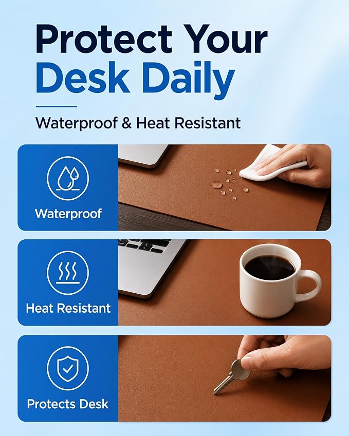Aothia Double-Sided Desk Pad, 37.8"x17" Leather Desk Mat, Eco Cork Desk Pad - Image 5