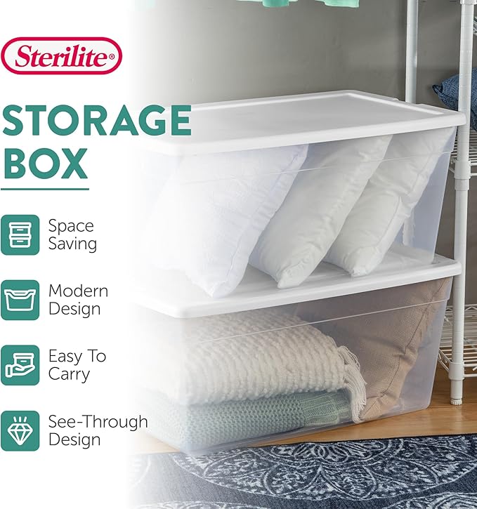 Sterilite 12-Pack 90 Quart Storage Box, Stackable Clear Plastic Bins - Image 2