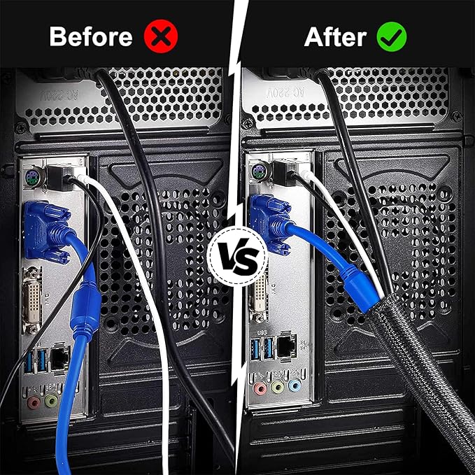 1” Cable Management Loom Wrap Sleeve Cord Wire Hider Organizer Covers | ELECFUN - Image 4