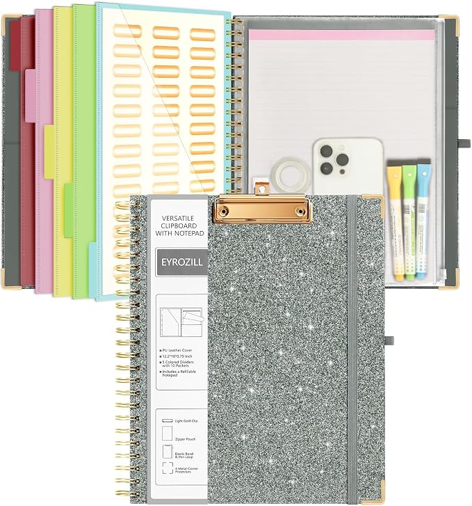 Spiral Clipboard Folio with Storage Pockets 8.5 x 11 Folder Refillable Lined - Image 7
