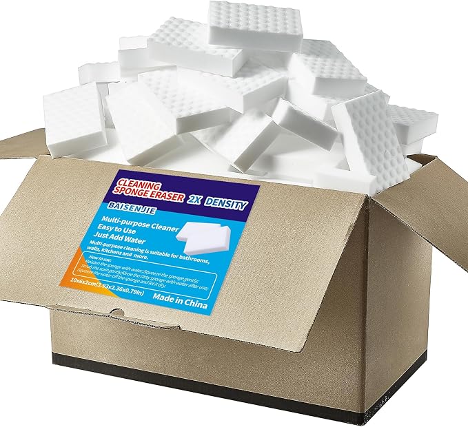 Magic Sponge Erasers, 100 Pack 2X Density Melamine Foam Pads by BAISENJIE