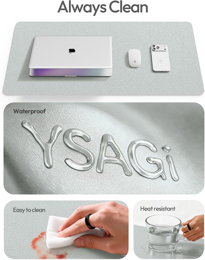 YSAGi Leather Desk Pad Protector, Office Desk Mat, Large Mouse Pad, Non-Slip PU - Image 6
