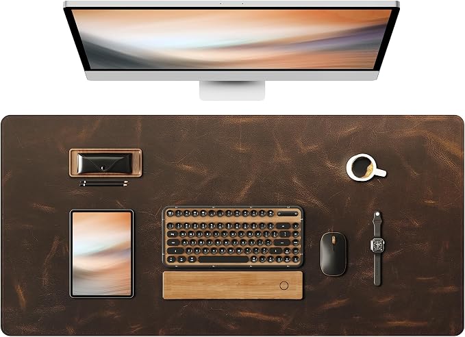 YSAGi Leather Desk Mat, 35.4"x17"Real Leather Desk Pad, 2mm Thick Desk Blotter by YSAGi